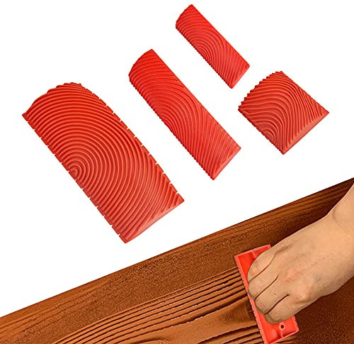 WENRERO 4 PCS Wood Graining Painting Tool Empaistic Imitation Wood Grain Tool Rubber Wood Grain Paint Roller Brush Graining Texture Household Wall Art Paint Kit for Wall Decoration, 7.4/8.7/13/15 cm