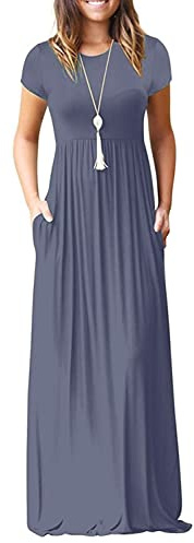 GRECERELLE Womens Maxi Dress Summer Casual Long Dresses for Ladies with Pockets (Purple Grey, XL)