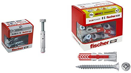 Fischer Tasselli In Acciaio Ta M 8 Con Vite Testa Esagonale, Diametro Tassello 10 Mm, 8 Pz, M8 + Vite & 25 Tasselli Duopower Con Vite, 8 X 40 Mm, Per Muro Pieno, Mattone Forato, Cartongesso, 544017