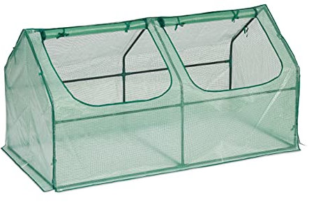 Relaxdays Folienfrühbeet, PE Folie, HxBxT: 90 x 180 x 90 cm, 2 Türen, Spitzdach, Frühbeet & Aufzucht, Gewächshaus, grün