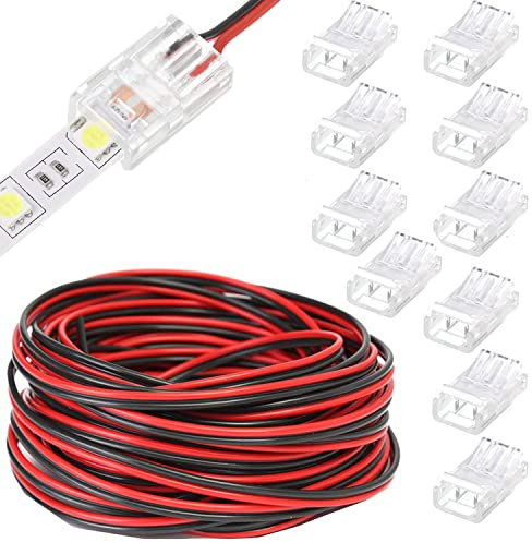 RUNCCI-YUN 3528 2835 2 Pin 10mm RGB LED Light Connector Kit, Includes 20 M Extension Cable,2 Pin LED Light Connector Gapless, for 10mm Strip to Wire Quick Connection