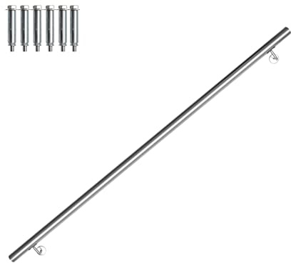 Gimisgu Pasamanos de acero inoxidable, pasamanos para escaleras, pasamanos de pared, escalera para interior y exterior, barra con soporte y tapas, diámetro de 42 mm, longitud: 180 cm