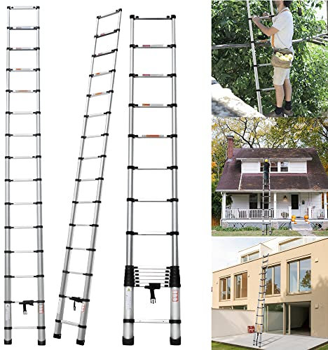 4M Multi Tool Telescopic Ladder - 14.4FT Extendable Step Ladder with 15 Steps, Adjustable Height & Rubber Feet, Max Load 150kg, EN131