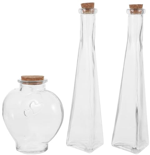 Garneck Juego de 3 piezas de ceremonia de arena para boda, juego de jarrones decorativos hechos a mano con tapas de corcho, tarros de vidrio decorativos de arena para ceremonia de boda