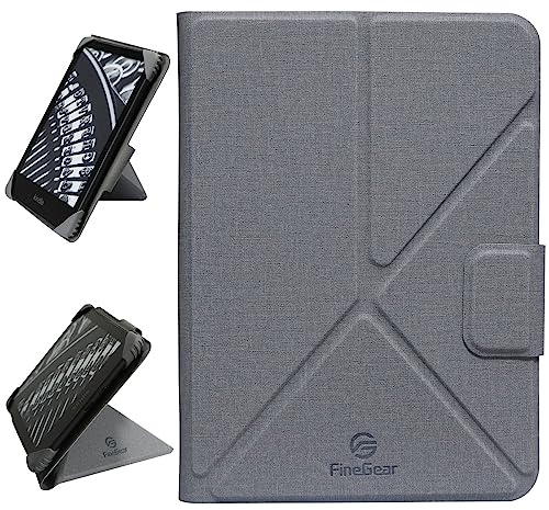 FineGear fodral för 7 tum Kindle Colorsoft Signature Edition 2024/7 tum Paperwhite 2024/6,8 tum Paperwhite 2021, landskaps- och porträttläge – grå