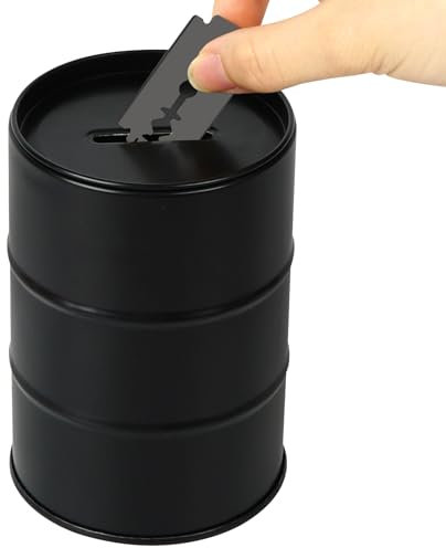 Linkidea Caja de contenedor de eliminación de cuchillas de afeitar de seguridad, caja de eliminación de cuchillas de metal, banco seguro para almacenar cuchillas desperdiciadas usadas (negro)