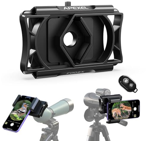 APEXEL Aktualisierung Universal Handy Adapter mit Fernauslöser,360°Drehung Kompatibel mit Fernglas Binoculars Monokular und Mikroskop,Teleskop Adapter für Alle Smartphones