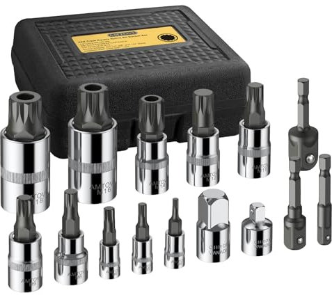 AMTOVL Triple Square Spline Bit Socket Set - 15Pcs S2 Alloy Steel + 50BV30 CRV XZN Bit Socket Set 1/4 4 5 6mm, 3/8 8 9 10mm, 1/2 16 18mm with Adapter