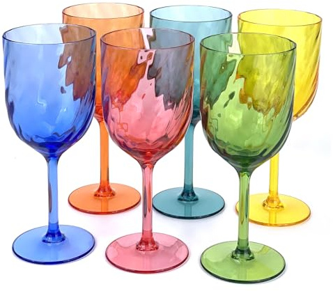 Yalin Set di 6 bicchieri impilabili in plastica acrilica infrangibile, 350 ml, per vino e acqua, multicolore