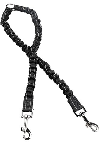 Schwarze doppelendige, elastische, befestigbare Leine, ohne Verheddern befestigbar, doppelte Hundeleine mit Polsterung und Elastizität, Heimtierbedarf, geeignet für Spaziergänge mit dem Hund.