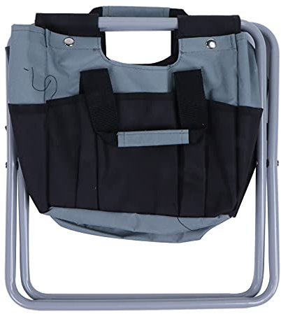 Restokki Folding Gardening Stool with Detachable Storage Tote Bag, Dual Purpose Gardening Folding Stool with 7 Pockets Storage Tool Bag for Fishing Camping Beach(Grey Black)