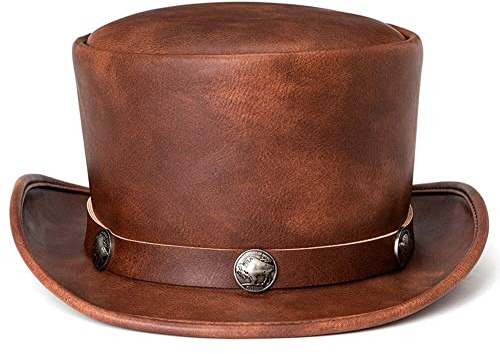 Tsffae Chapeau Magique en Cuir Steampunk Gentleman Chapeau Plat Chapeau Haut-de-Forme Classique Noir Chapeau Haut-de-Forme Vintage Chapeau en Cuir pour Femmes Hommes