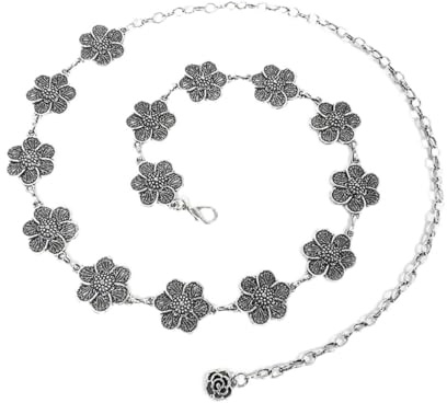 EMOTTOS Concho kedjebälte för kvinnor, justerbart snideri metall midjekedja västerländsk cowgirl för kvinnor, utsökta boho-bälten för jeansklänning (7 stil), SILVER, B