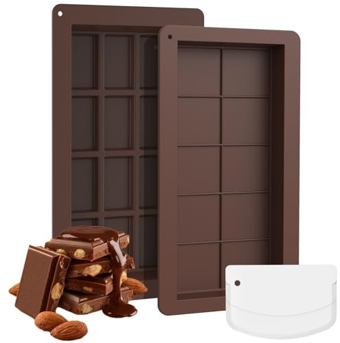 WD&CD 2 Piezas Moldes de Silicona para Chocolate, Molde Bombones Silicona, 2 Formas Moldes para Chocolate, Moldes de Chocolate de Antiadherente para Chocolate, Dulces, con 1 Pcs Raspador de Plástico