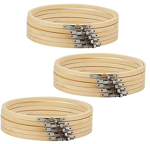 CHUIFAI 15 stycken 20 cm broderiram trä rund, justerbar korsstygn ram trä broderringar bambu korsstygnsram för gör-det-själv korsstygn broderi