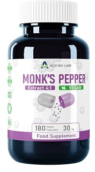 Alzuro Labs Mönchspfeffer | 120 mg Äquivalent (30 mg 4:1 Extrakt) | 180 Vegane Kapseln | Hormonelle Balance & Wohlbefinden | 6-Monatsvorrat | Laborgeprüft & GMP-zertifiziertes Nahrungsergänzungsmittel