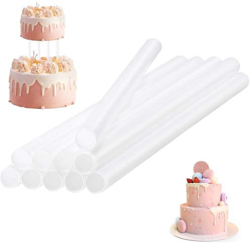 Coptiner 10 Pcs Reusable Cake Dowels,11.8 Inch Food Grade PP Support Rods,Heavy Duty Tier Supports for Wedding and Tall Cake Stacking,Stable Construction Dowel Rods Set, White