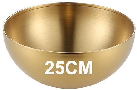 Bhina 1 Pièces Grande Doré Bol Coréen en Acier Inoxydable Bol à Riz Coréen d'Art Grande Capacité Récipient de Nourriture de Cuisine Coréenne Bowl Ramen pour Salades, Soupes, Riz (25cm)