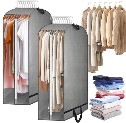 BTBHIHO 2 fundas largas para ropa de gran capacidad, laterales transparentes con cremallera, transpirables, para viajes y almacenamiento, 100 x 60 cm