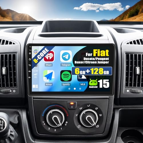 [6+128G 8-Core] CAMECHO Android 15 Autoradio per Fiat Ducato/Peugeot Boxer/Citroen Jumper, DSP Carplay Wireless, 9 Stereo con Schermo Bluetooth Stereo Auto GPS WiFi FM/RDS MirrorLink+Telecamera