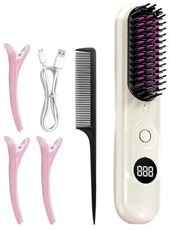 Raddrizzatori per capelli - pettine per raddrizzare i capelli | Piastra in ceramica anti-calda spazzola pettine pettini da viaggio ricaricabili USB per setole spesse sottili bagnate a secco.