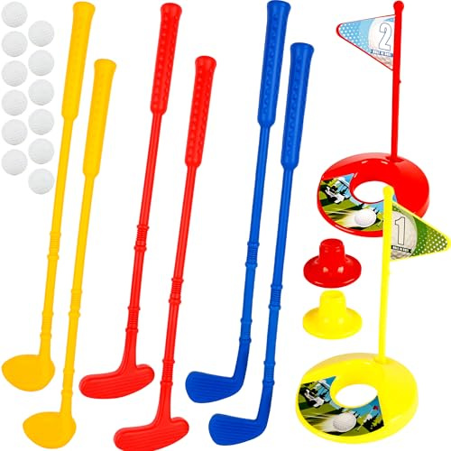 Spaluck 24 Pcs Kids Plastic Mini Golf Toddler Golf Clubs Golf Set for Outdoor Indoor Educational Golf Birthday Christmas Party Gifts, 3 Colors