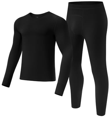 gagli Thermal Underwear for Men - Long Johns with Fleece Lined Winter Warm Base Layer Cold Weather Top Bottom for Hunting Running Skiing Gear,Black,L