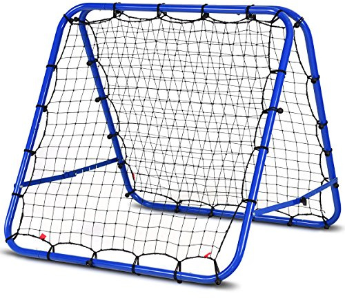 COSTWAY Red de Rebote Fútbol, Ángulos Ajustables, 85 x 85 cm, Red Rebotador Plegable, Equipo de Entrenamiento para Uso en Interiores y Exteriores, Azul