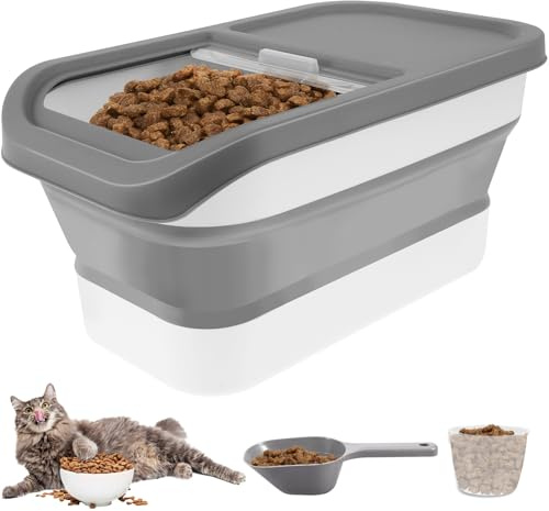 Deuson Almacenamiento de comida para perros, caja de comida plegable para perros, contenedor de comida para perros con tapa deslizante, vaso medidor y espátula, recipiente de comida, 43 x 25 x 20 cm