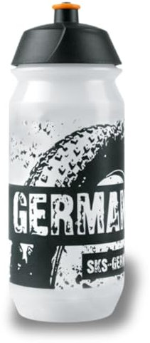 SKS GERMANY TEAM GERMANY BOTTLE SMALL 500ml Trinkflasche in sportlichem Design (Zubehör für alle gängigen Flaschenhalterungen, auslaufsicheres Push-Pull-Ventil, ergonomische Form, abnehmbarer Deckel)