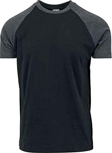 Urban Classics Herren Raglan Contrast Tee – Slim Fit T-Shirt mit Kontrastärmeln, Rundhalsausschnitt, sportlicher Look, weicher Baumwollmix, Basic Style,Blk/Cha,XL