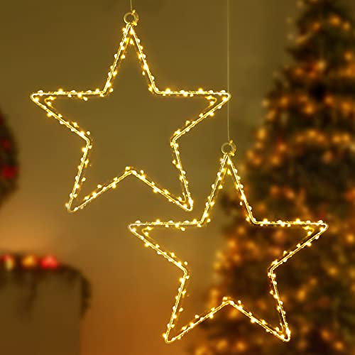 CMYK LED Weihnachtsstern Fensterlichter mit 2 Pack 40 warmweiße LED Stern Lichter Fenster Stern Hängeleuchten Vorhang Lichter Batteriebetrieben