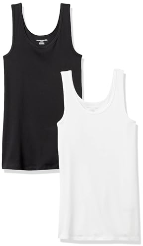 Amazon Essentials Women's Slim-Fit Scoop Neck Tank Top, Pack of 2, Black/White, XX-Large