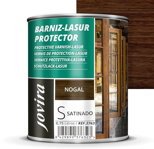 JOVIRA PINTURAS BARNIZ-LASUR Protector Satinado (7 colores) Protege, decora y embellece todo tipo de madera (750 Mililitros, Nogal) H-42