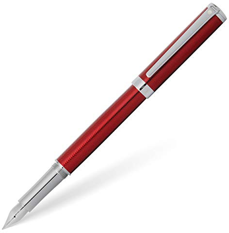 Sheaffer Intensity Füllfederhalter (Rechts- und Linkshänder, F-Feder, inkl. Schwarze Tintenpatrone und Luxus Geschenkbox) Transluzent Rot strukturiert / Chrom