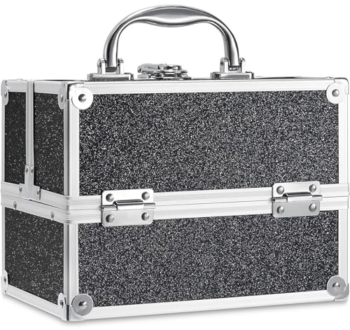 Frenessa Makeup Case 4 Trays Cosmetic Box Lockable Beauty Vanity Organiser Holder Box for Gifts, Black