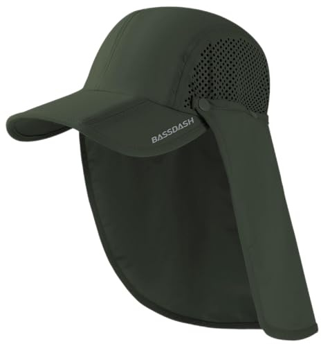 Bassdash UPF 50 + Cappello da Pesca Pieghevole Cappello da Baseball cap con Collo Rimovibile Flap Portatile per Uomini Donne Golf Escursionismo