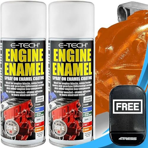 4TRESS E-Tech 2 x 400ml Orange Heat Resistant Engine Enamel Paint - Spray On High Temp Paint Non Slip Car Dash Mat (4T-2x-EEP-Org)