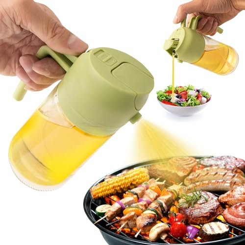 MQNXOI 2-in-1 Glass Oil Dispenser & Sprayer, 470ml, For Cooking, Frying, Baking, BBQ