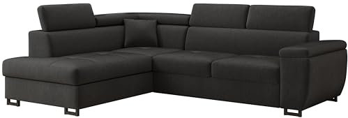MEBLE-LUX - Ecksofa mit Schlaffunktion und Bettkasten Nicole 270x202x96cm (BxTxH) I Sofa L Form mit Verstellbare Kopfstützen I Eckcouch mit Schlaffunktion I Federkern I Sofa Grau Links