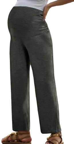 FEOYA Pantaloni maternità Elasticizzati sopra la Pancia Pantaloni Casual Yoga in Gravidanza Comodi Pantaloni Lunghi a Gamba Larga e Larghi M