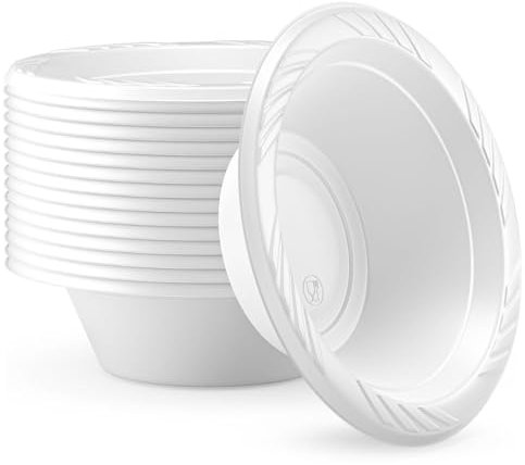 Shefa 200 White Bowls, Reusable & Washable, Heavy Duty Dinnerware, Microwave-Safe Crockery - Ideal for Birthday, Parties, Camping, Catering (12 oz, White)