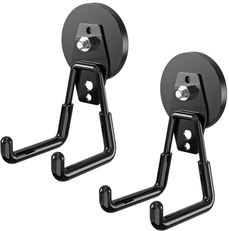 2-Pack Large Heavy-Duty Magnetic Garage Hooks - Strong Magnetic Tool and Utility Hooks with Anti-Scratch Rubber Coating - Ideal for Garage, Workshop, Tool Cart, and Outdoor Storage
