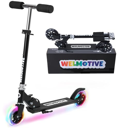 Kick Scooter for 3+Years Old Boys & Girls Lightweight, Foldable, Aluminum Frame, and Adjustable Handlebars, Rear Brake, and Flashing Light up Wheels (Black)