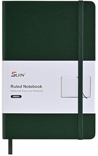 SUIN Carnet professionnel ligné à couverture rigide pour le travail, papier de soin des yeux 100 g/m², couverture en cuir synthétique, journal A5 pour le travail, l'école et la prise de notes, vert
