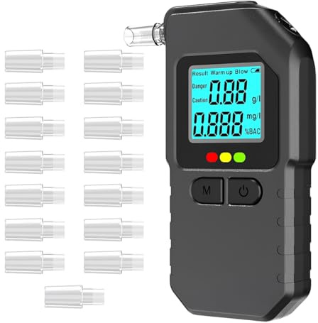 Tomedeks 1 Pezzi Etilometro Portatile Professionale Alcoltest Certificato Uso Personale, Alcol Test Portatile, Alcoltester Digitale Precisa del Tasso Alcolemico Incluso 10pz Bocchini
