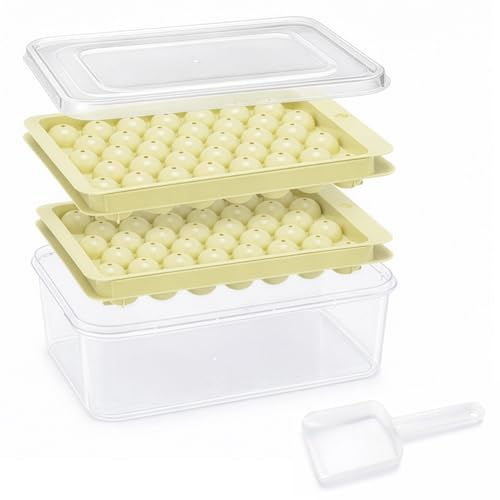 1Set Spherical Ice Cube Mould Set, Complete with an Ice Tray and an Ice Scoop; Ideal for Cocktails, Drinks and Cooking; Suitable for Bars, Beverage Outlets, Kitchens and Parties (Off White)