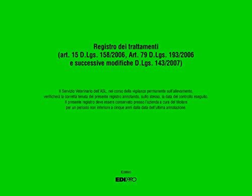 EDIPRO - E2890 - Registro dei trattamenti terapeutici (Copertina Verde) 46 pagine numerate f.to 24,5x31