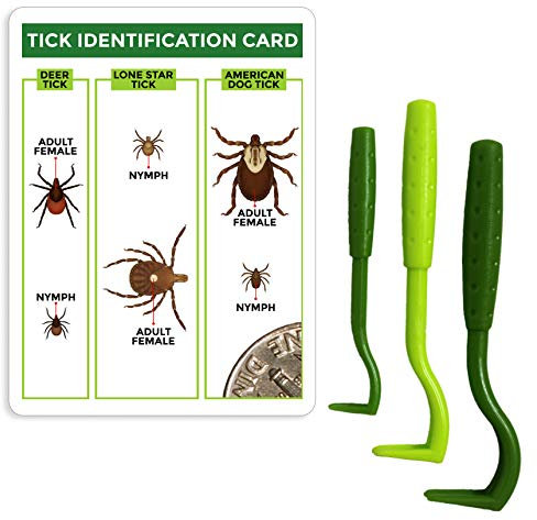TickCheck Werkzeuge Entferner Zecken und Zeckenidentifikationskarte für den Menschen, Hunde und Katzen 1 Set (3er-Pack)