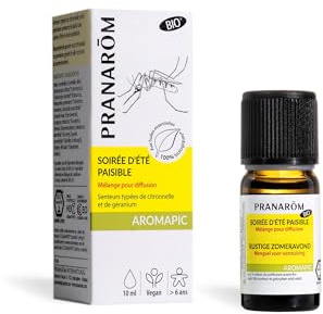 Pranarôm Aromapic Diffusion Soirée d'Été Paisible Bio 10 ml | Citronnelle et géranium pour profiter des soirées d'été en toute quiétude. Dès 6 ans. Vegan.